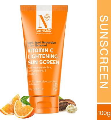 Nutriglow Advanced Organics Sunscreen - SPF 50 PA+++ Vitamin C Lightening Sunscreen for Sun Protection, Quick Absorb
