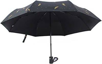 HOUSE OF QUIRK Ultra Light and Small Mini Umbrella with Carrying Pouch (Black Feather) Umbrella