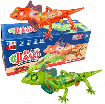 HALO NATION Funny Dinosaur Toy Lizard Light Sound Tail Swinging Walking Electric Lizard Toy