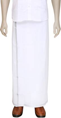 kkv Cotton White Silver Jari Solid Men Dhoti