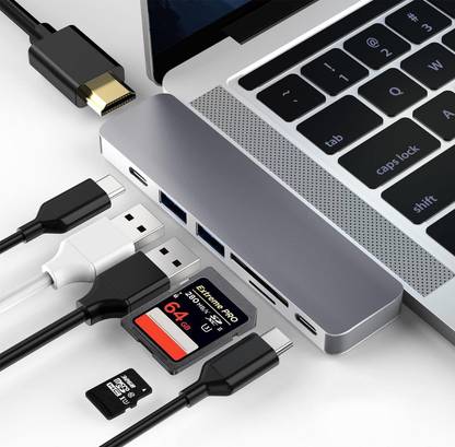 Gabbar ™7 In 1 USB C Hub For MacBook M1 Air Pro USB 3.0 Adapter With HDMI 4K TF SD Card 7 in 1 USB Hub Type-C Adapter 4K HDMI for Macbook Pro USB C To HDTV HDMI TF SD Card USB 3.0 Multipurpose Device