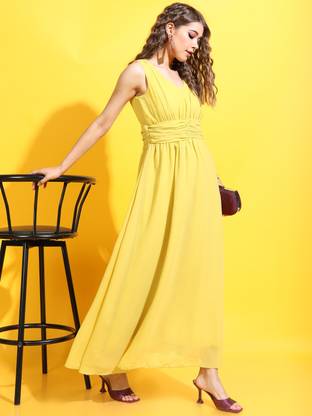 Tokyo Talkies Women Maxi Yellow Full Length Dress