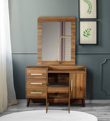 Mintwud Yamato Dressing Table With Stool In Columbia Walnut Finish Engineered Wood Dressing Table