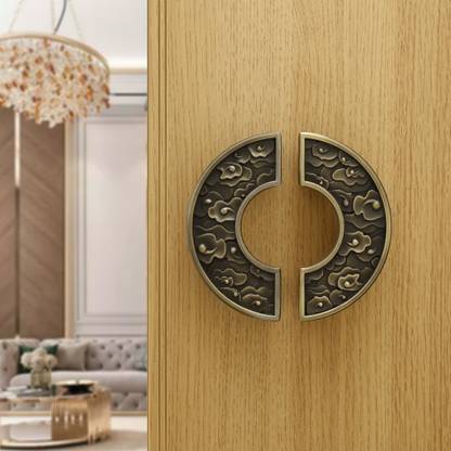 LAPO Round Main Door Handle /Door Handles for Main Door/Glass Door Pull Handle /Door Hardware (4 inches, Round Diameter 5 inch, Pack of 1 Set ,Antique Finish) Zinc Door Handle