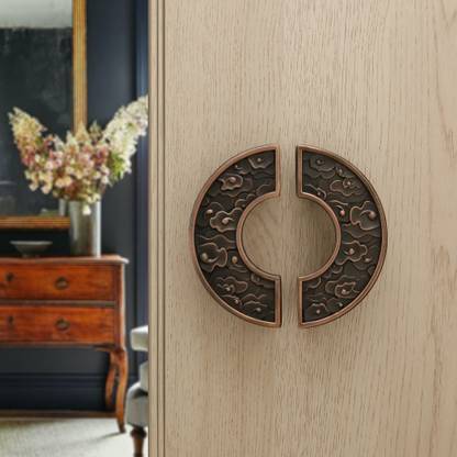 LAPO Round Main Door Handle /Door Handles for Main Door/Glass Door Pull Handle /Door Hardware (4 inches, Round Diameter 5 inch, Pack of 1 Set ,Copper Finish) Zinc Door Handle