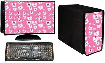 RS Creations Desktop Computer Cover Full Set for 18 inch Computer Monitor, Keybord (8*18 Inch) and CPU (7.5*18*16 Inch)  - CC-19-IN-PNK-CAT_P1