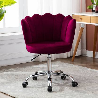 Finch Fox Modern Crown Chair with Wheels Desk Task Chair Velvet Fabric in Dark Pink Color Acrylic Office Adjustable Arm Chair