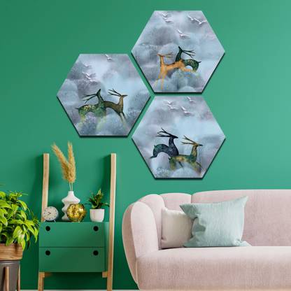 NewJunction Set Of 3 Mordern Art MDF Panel Self Adhesive Wall Art Home Décor Canvas 17 inch x 17 inch Painting