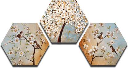 NewJunction Set Of 3 Mordern Art MDF Panel Self Adhesive Wall Art Home Décor Canvas 17 inch x 17 inch Painting