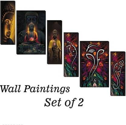 SNDArt Lord Buddha With Lord Ganesha Wall Paintings Digital Reprint 12 inch x 18 inch Painting