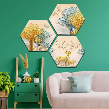 NewJunction Set Of 3 Mordern Art MDF Panel Self Adhesive Wall Art Home Décor Canvas 17 inch x 17 inch Painting