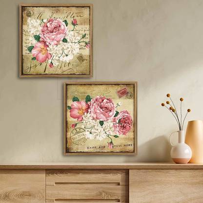 Painting Mantra Pink & White Floral Canvas Painting Wall Art for Home Décor Canvas 13 inch x 13 inch Painting