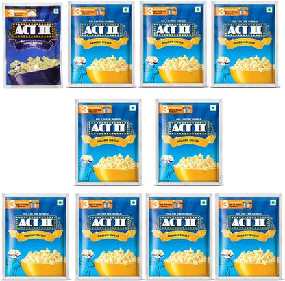 ACT II 1 Magic Butter and 9 Golden Sizzle FlavourPopcorn,Each 40g (400g,Pack of 10) Butter, Golden Sizzle Popcorn