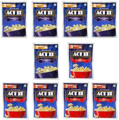 ACT II 5 Magic Butter and 5 Classic Salted FlavourPopcorn,Each 40g (400g,Pack of 10) Magic Butter, Classic Salted Popcorn