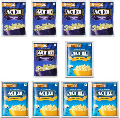 ACT II 5 Magic Butter and 5 Golden Sizzle FlavourPopcorn,Each 40g (400g,Pack of 10) Butter, Golden Sizzle Popcorn