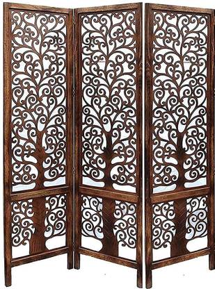 Lxonline Wooden Divider Room Tree Design for Home/Office Melamine Finish 3 Panel Solid Wood Decorative Screen Partition