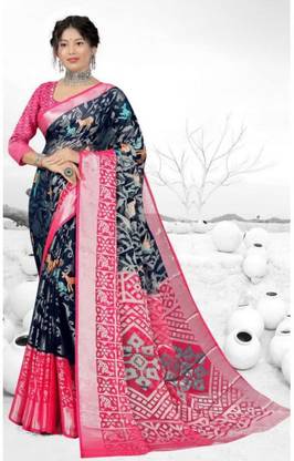 Floral Print Bollywood Brasso Saree