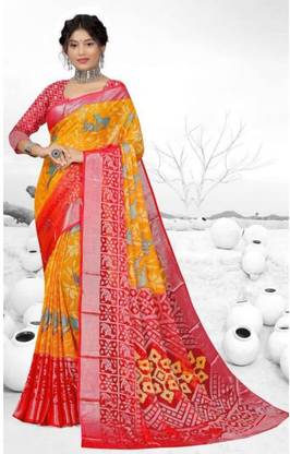 Floral Print Bollywood Brasso Saree