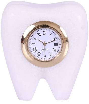 Riddhi Craft Tooth Shape Dentist Desk Marble Table Clock Decorative Showpiece  -  9 cm