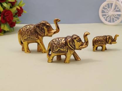 WELLWISHERS CRAFT Wellwishers Craft Gold 3 Elephant Idol & Showpiece For Home Decor And Gift Decorative Showpiece - 6 cm (Metal, Gold) Decorative Showpiece  -  6.2 cm