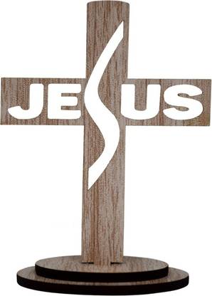 Catholic Liturgicals Car Dashboard Cross, MDF Cross - Jesus Word Design 2 Decorative Showpiece  -  8 cm