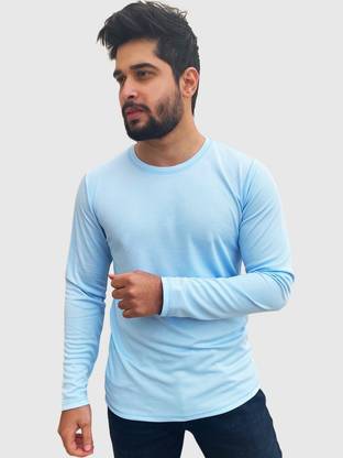 Solid Men Light Blue T-Shirt