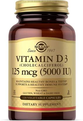 Solgar Vitamin D3 (Cholecalciferol) 125 mcg (5,000 IU) Vegetable Capsules - 120 Count