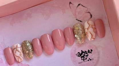 AMOK STORE fake nails with glue, nail extension tips , false nail, nail art kit, Pink