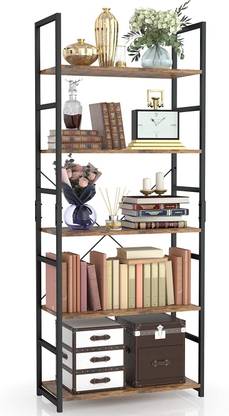 Flipkart Perfect Homes Tall Bookcase Shelf Storage Organizer Modern Book Shelf Solid Wood Open Book Shelf