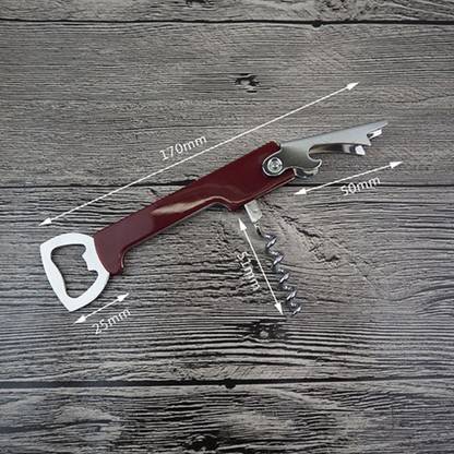 Nexshop ™Brown 3 in 1 Wine Cork Opener Knife Multifunction Folding Bottle Opener Multifunction Bottle Stainless Steel Wine Corkscrew Beer Bottle Can Remover Bottle Opener