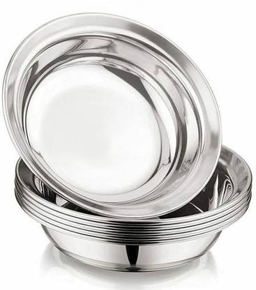 Marwall Stainless Steel Serving Bowl Stainless Steel 6Pcs Multi Utility Serving Plate for Halwa, Dahi Vada,Snacks etc