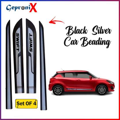 GEPRONIX Car Beading Door Protector Silver Black Colour Compatible for Maruti Swift Car Beading Roll For Door