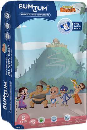 BUMTUM Chhota Bheem Premium Baby Pull-Up Diaper Pants with Aloe Vera - S