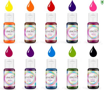 Edible Sparkle Colourshine Food Colouring Set of 10 Vibrant Liquid Food Colours | Each 20ml Multicolor