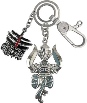 HANDSOME ISK Lord Shankar Shiva Damru Om Trishul WithBlack Mahakal High Quality Locking Hook Key Chain