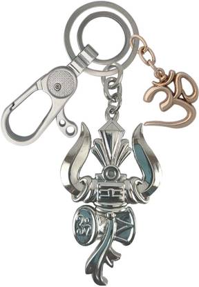 SHOKY LOOKS Double Side Lord Shiv Shankar Trishul Damru Om With OM Locking Lock Key Chain