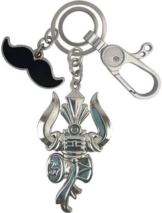 HANDSOME ISK Lord Shankar Shiva Damru Om Trishul With Mustache High Quality Locking Hook Key Chain