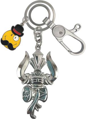 HANDSOME ISK Lord Shankar Shiva Damru Om Trishul With Smiley Face High Quality Locking Hook Key Chain