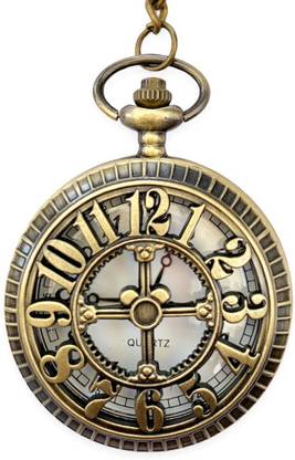 Gudiya Numbers Theme Analogue White Round Dial Antique Pocket Watch Keychain Key Chain
