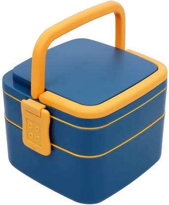 JIYANSH Double-Layer Airtight Plastic Square Box with Handle 2 Compartment Tiffin Box 2 Containers Lunch Box