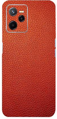 BUGGU Red Leather Mobile Back Skin, Red Leather, Realme Narzo 50A Prime Mobile Skin