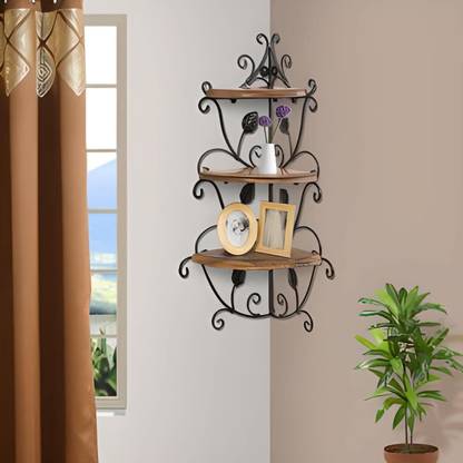 Ziya Handicrafts Wall Shelf Wooden Iron Corner Rack Stand Mounted Wall Decorative MDF (Medium Density Fiber) Wall Shelf