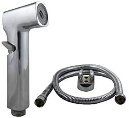 Elegant Casa by Elegant Casa Elegant Casa Toilet Jet wash Spray Health Faucet, Handheld Bidet Sprayer, Gun only with Hose, Holder, with Wall Hook and S.-Steel Chrome Finish Braided Hose - Chrome (Lever Square, with 1 mtr Pipe) Faucet Set