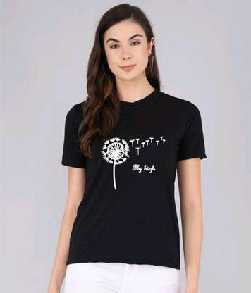 Printed Women Black T-Shirt
