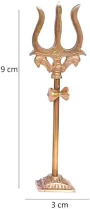 NAVYAKSH Shiv Trl Trident Damru With Stand Brass Statue For Car Dashboard Decorative Show Decorative Showpiece  -  9 cm