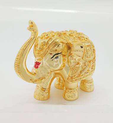 JSK ARTS Gold Plated Elephant- Airavat Trunk up Statue for Home,Office Table डेकोरेटिव शोपीस  -  3 cm