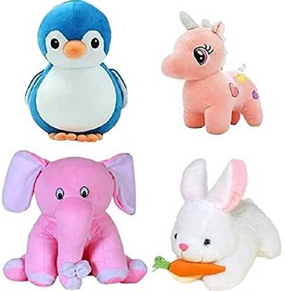 odinbirds Pack of4 Animals SoftToy Kids for Playing SoftToy Elephant UnicornRabbit&Penguin  - 8 cm