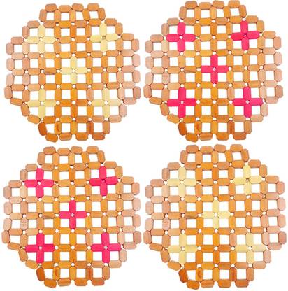 TruVeli Wooden Trivets Coaster Place Mat Round Shape Hot Pot Holder for Kitchen Polished Trivet