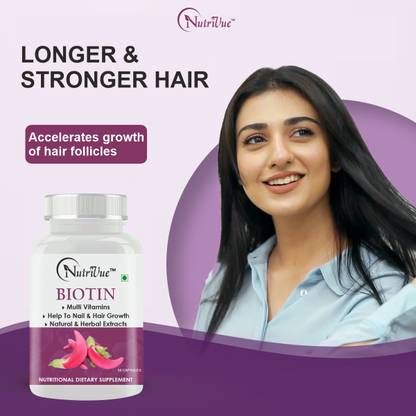 Nutrivue Biotin capsules for Healthy Hair Growth Nail Skin Nutrients (60 Capsules)
