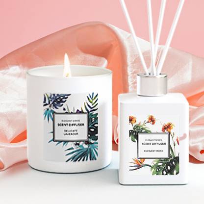 MINISO Lavender,Elegant rose Diffuser Elegant Series-scented Candle(Delicate Lavender,White)+scentDiffuser(Elegant rose,White)